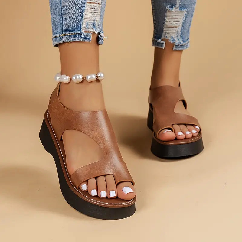 🔥ULTIMO GIORNO PROMOZIONE SCONTO DEL 50% - SANDALI ORTOPEDICI DA DONNA CON ZEPPA E PLATFORM IN PELLE