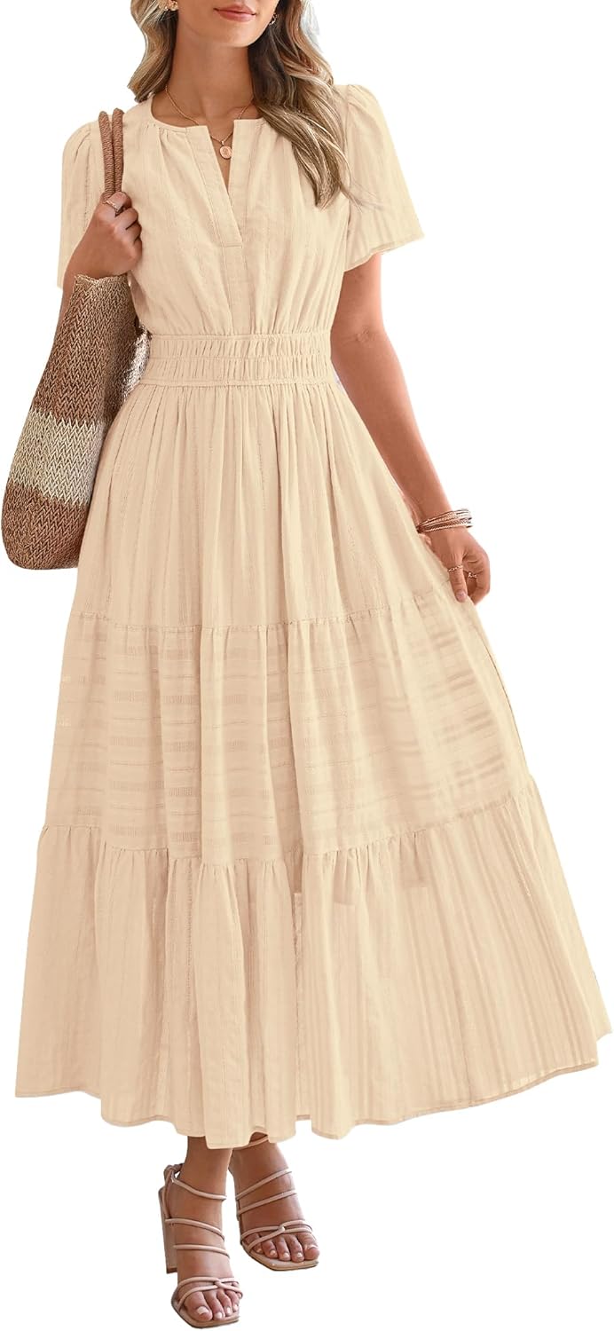 OCCASIONE SPECIALE Donna Estate Leggero Manica Corta Scollo a V Casual Abiti Midi Maxi