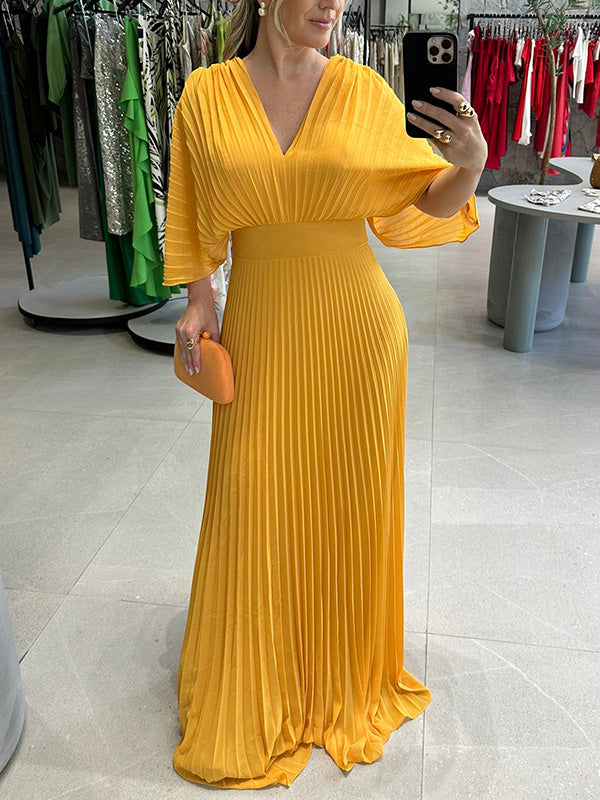 NUOVO🔥 Abito a pipistrello con cerniera e fiocco posteriore in chiffon con scollo a V - Tasse Escluse