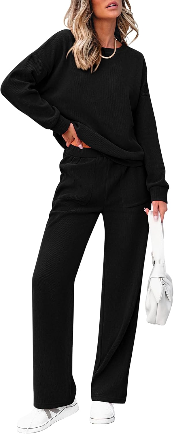 Tuta da donna in cotone due pezzi oversize con felpa a mezza zip e pantaloni a gamba larga casual