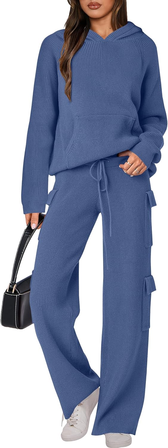 🎄 Liquidazione Natalizia 🔥 Completi due pezzi da donna Maglione casual in maglia con cappuccio e pantaloni a gamba dritta