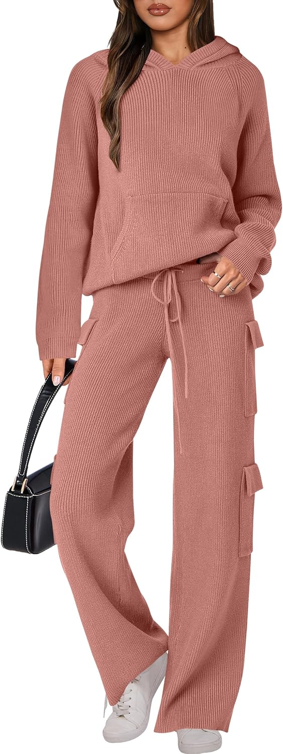 🎄 Liquidazione Natalizia 🔥 Completi due pezzi da donna Maglione casual in maglia con cappuccio e pantaloni a gamba dritta
