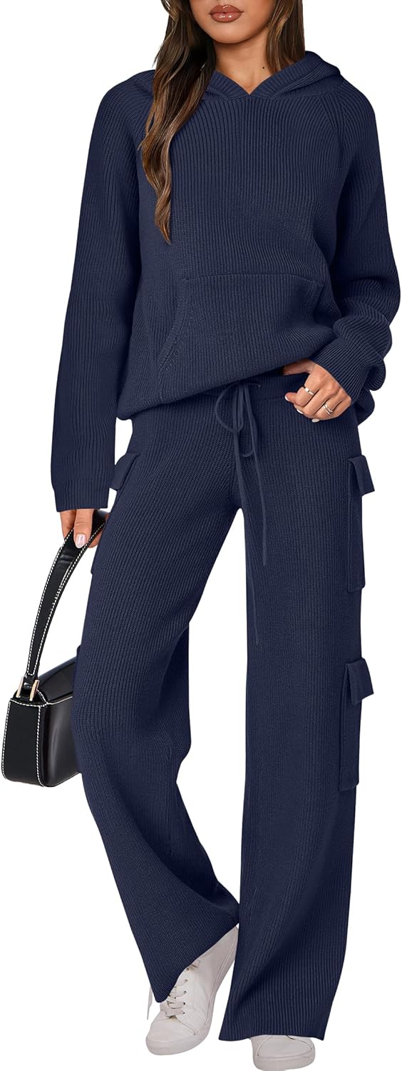 🎄 Liquidazione Natalizia 🔥 Completi due pezzi da donna Maglione casual in maglia con cappuccio e pantaloni a gamba dritta