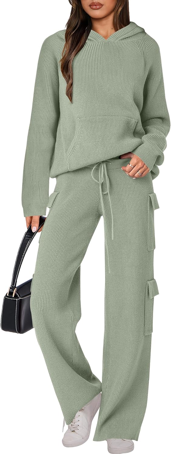 🎄 Liquidazione Natalizia 🔥 Completi due pezzi da donna Maglione casual in maglia con cappuccio e pantaloni a gamba dritta