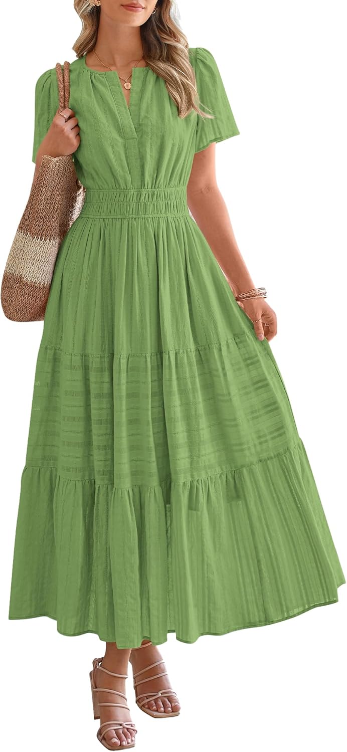 OCCASIONE SPECIALE Donna Estate Leggero Manica Corta Scollo a V Casual Abiti Midi Maxi