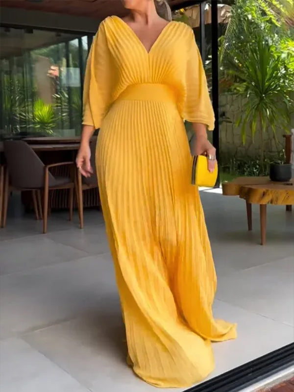 NUOVO🔥 Abito a pipistrello con cerniera e fiocco posteriore in chiffon con scollo a V - Tasse Escluse