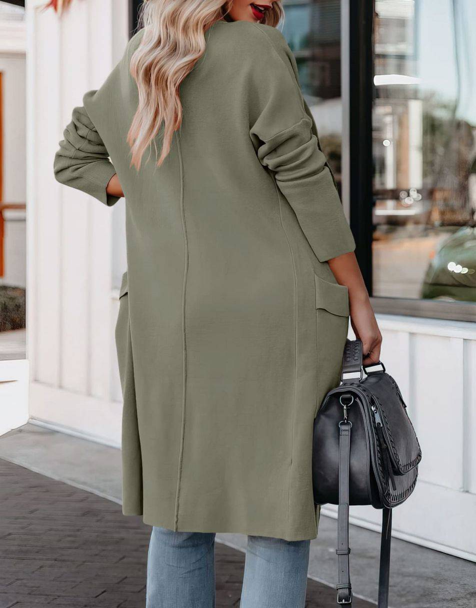 ANRABESS Women's Casual Long Sleeve Draped Open Front Knit Pockets Long Cardigan Jackets Sweater