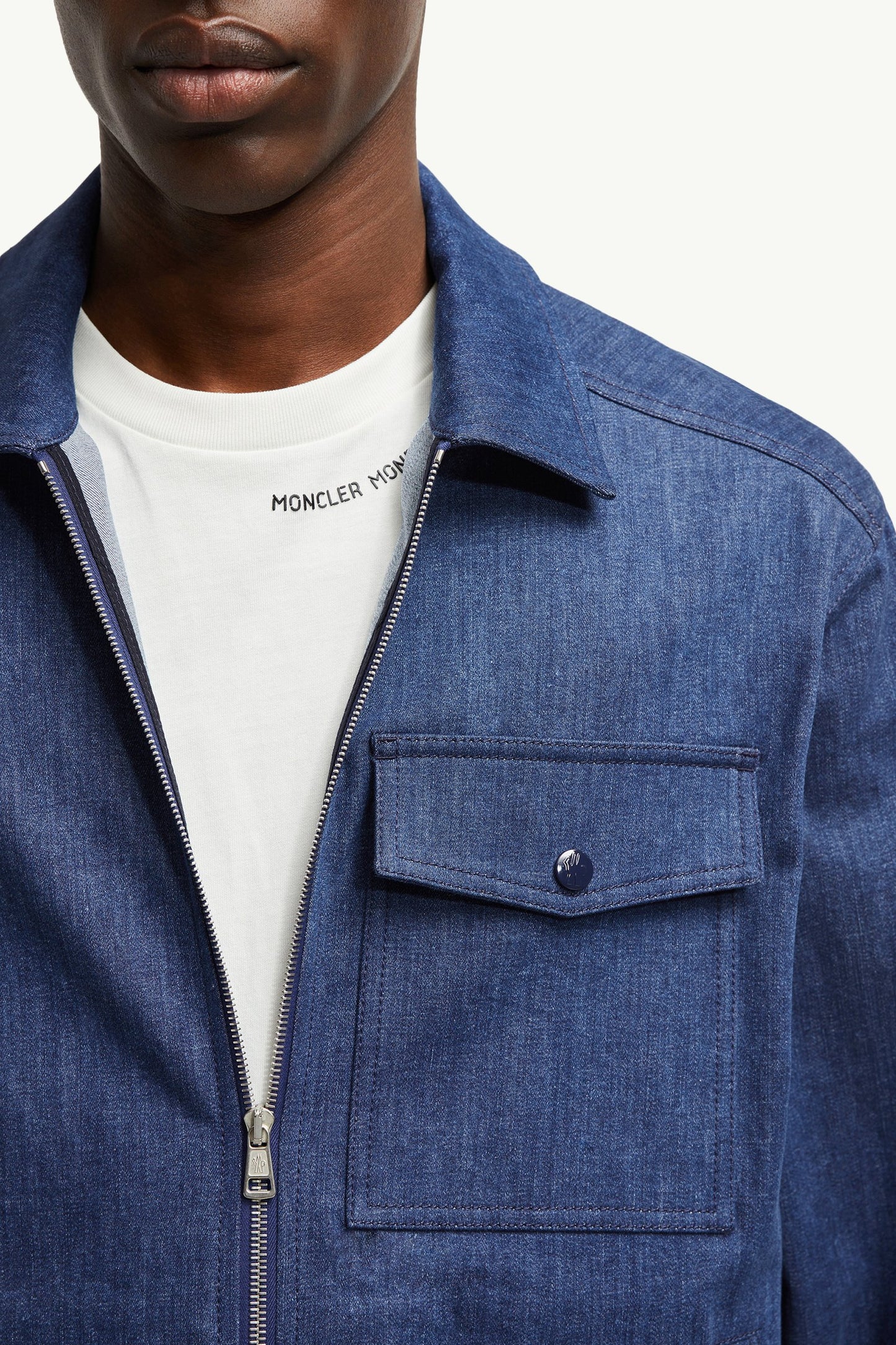 Denim Long Sleeve Zip-Up Shirt