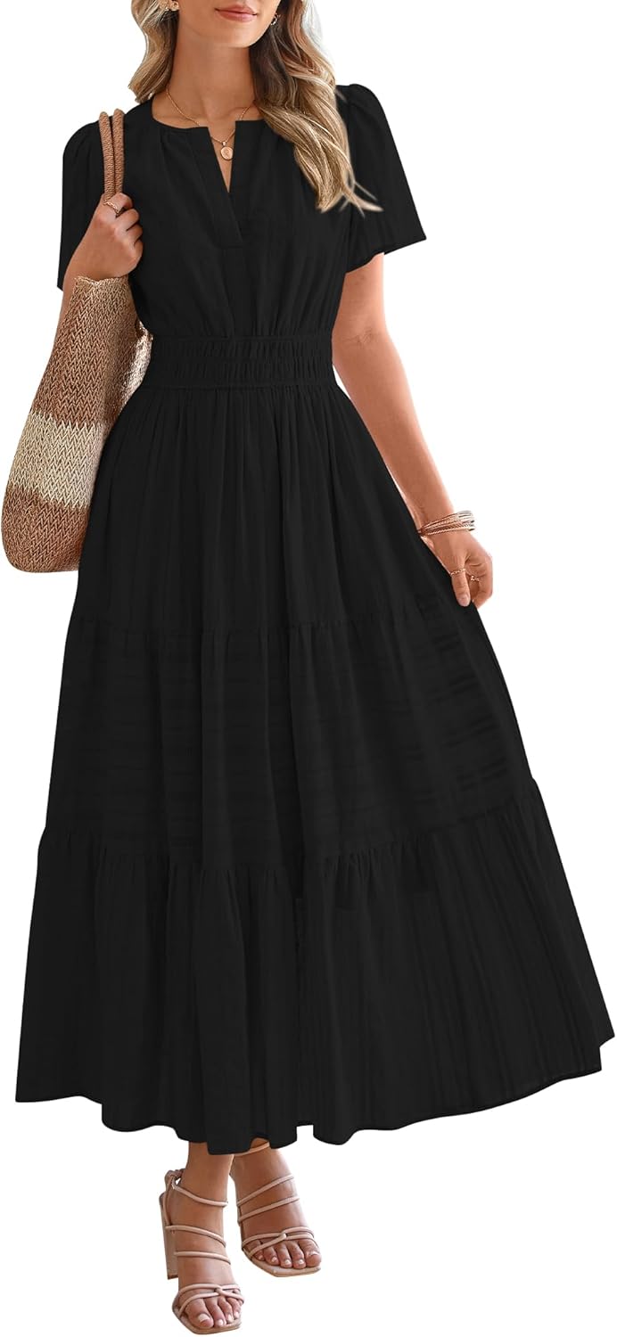 OCCASIONE SPECIALE Donna Estate Leggero Manica Corta Scollo a V Casual Abiti Midi Maxi