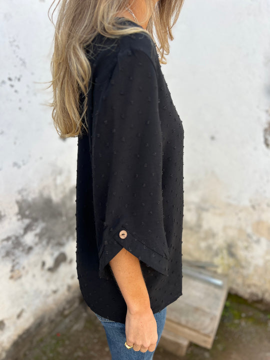 SVENDITA TOTALE🔥 Camicia casual con scollo rotondo e polsini grandi ricamati