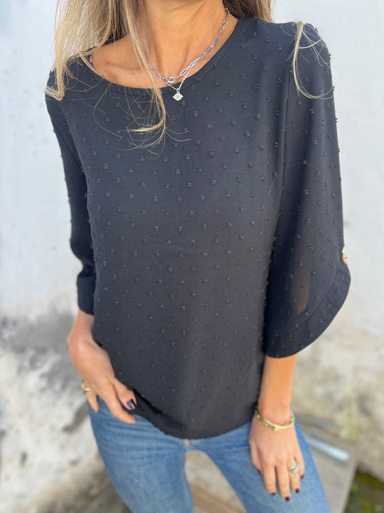 SVENDITA TOTALE🔥 Camicia casual con scollo rotondo e polsini grandi ricamati