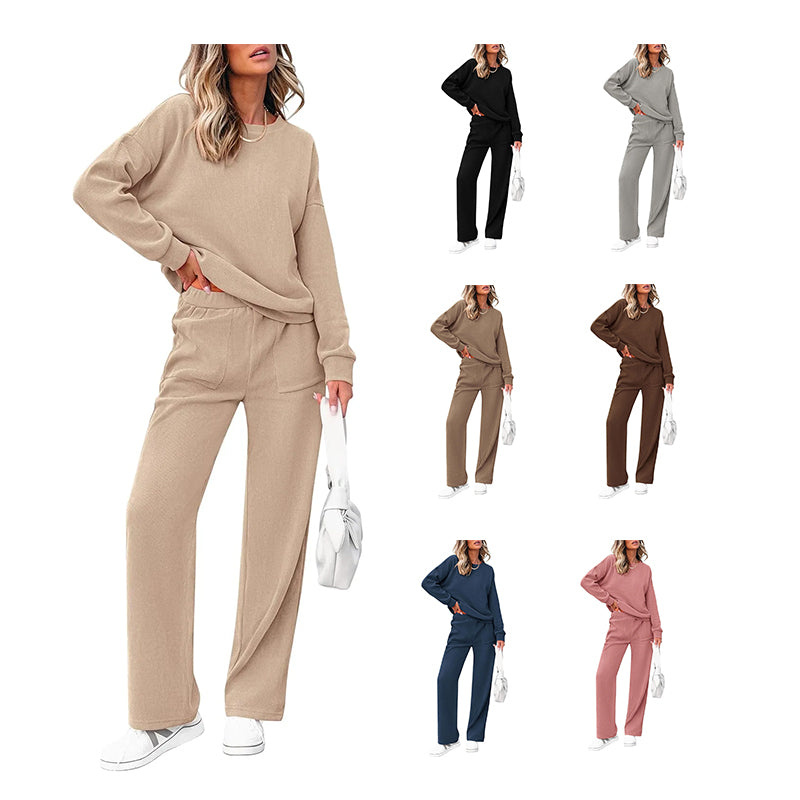 Tuta da donna in cotone due pezzi oversize con felpa a mezza zip e pantaloni a gamba larga casual