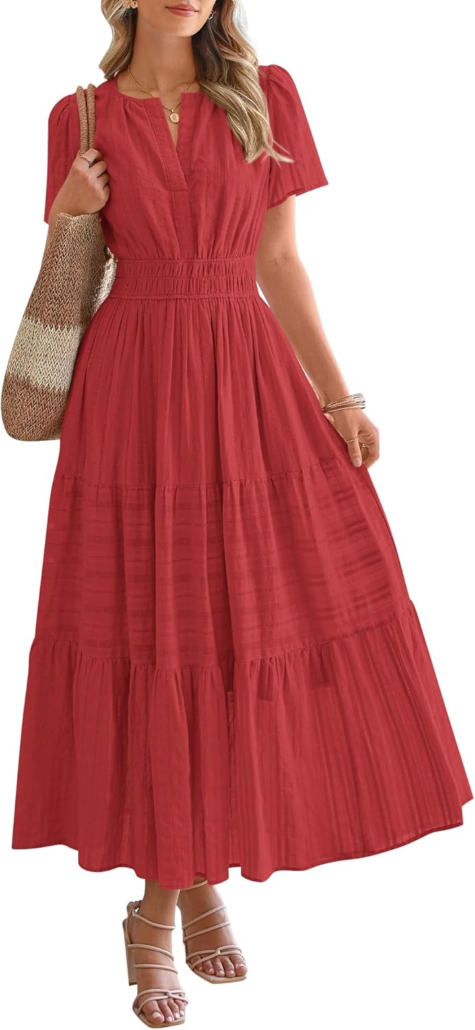 OCCASIONE SPECIALE Donna Estate Leggero Manica Corta Scollo a V Casual Abiti Midi Maxi