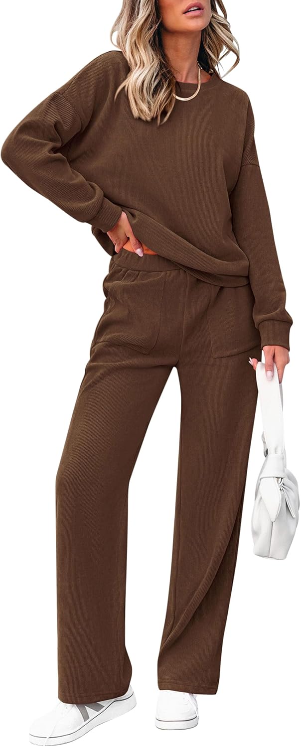 Tuta da donna in cotone due pezzi oversize con felpa a mezza zip e pantaloni a gamba larga casual