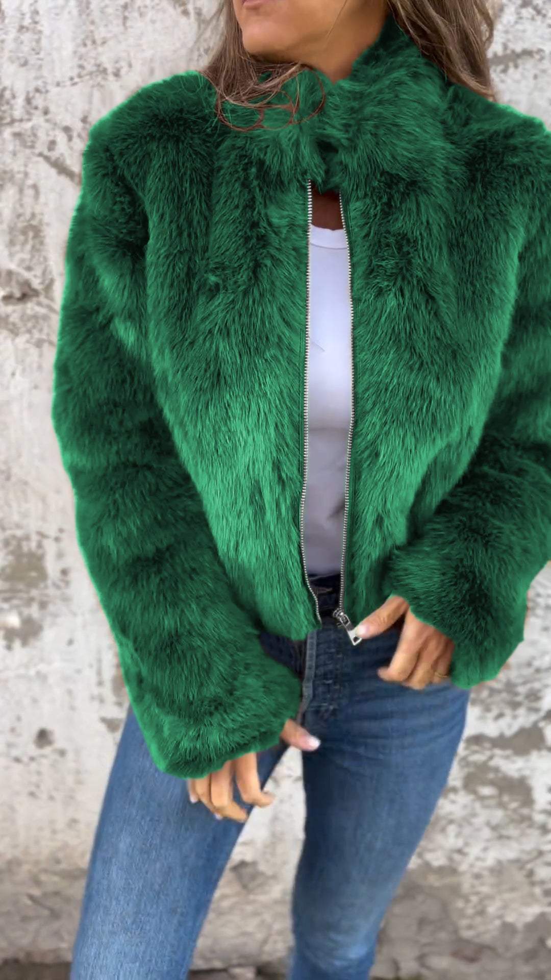 Giacca Casual da Donna con Collo Alto e Cerniera in Pelliccia