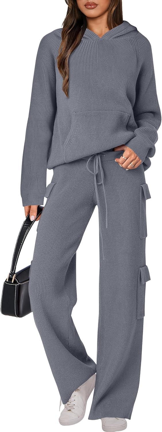 🎄 Liquidazione Natalizia 🔥 Completi due pezzi da donna Maglione casual in maglia con cappuccio e pantaloni a gamba dritta