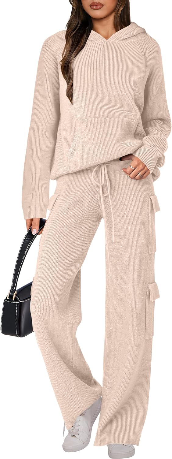 🎄 Liquidazione Natalizia 🔥 Completi due pezzi da donna Maglione casual in maglia con cappuccio e pantaloni a gamba dritta