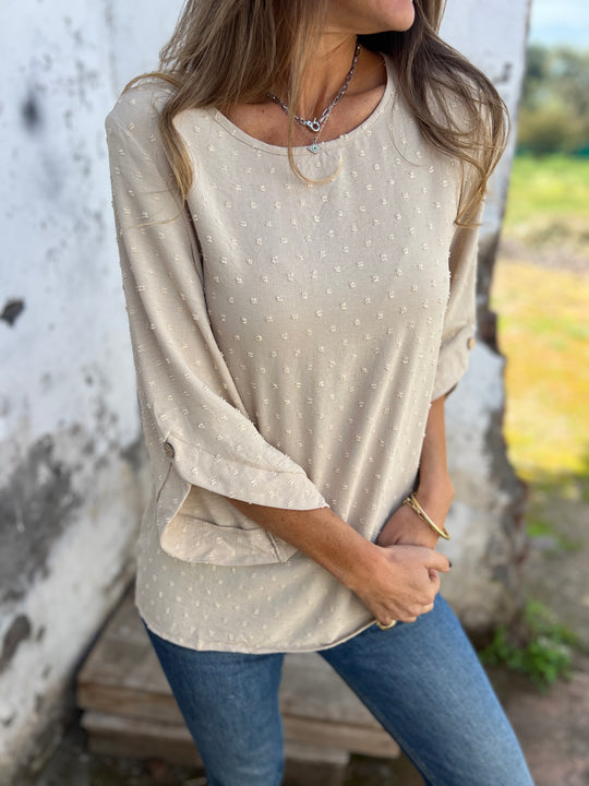 SVENDITA TOTALE🔥 Camicia casual con scollo rotondo e polsini grandi ricamati